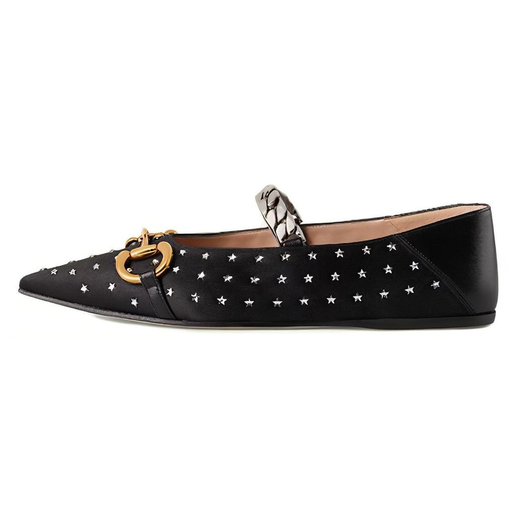 GUCCI Lovelight Series Suede Flat Shoes Women's Black 707697 KND90 1000