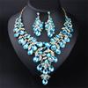 Gorgeous Colorful Crystal Flower Drop Collar Necklace Earring Luxury Wedding Jewelry Set Exaggerated Girl's Bridal Party Gift