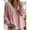 Womens V-Neck Velvet Loose Long Sleeve Top - Soft Casual Shirt In Solid Colors 2026