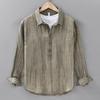 Spring and Summer Men's Linen Long-sleeved Shirt Casual Pleated Pullover Shirt