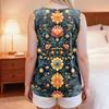 Women Shoulder Surgery Shirt Sleeveless Floral Print Top with Snap Buttons and Tear-Away Design Medical Recovery Apparel