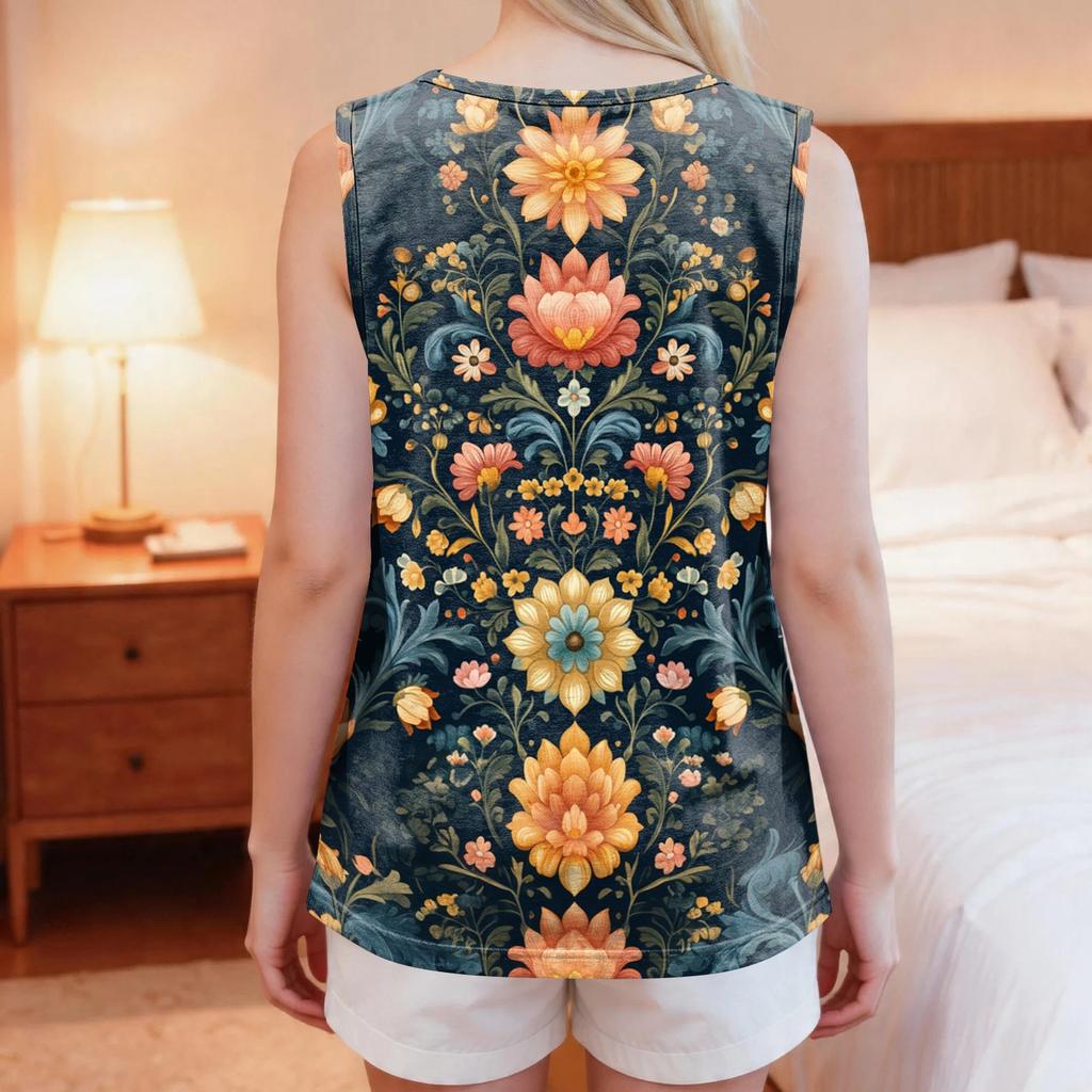 Women Shoulder Surgery Shirt Sleeveless Floral Print Top with Snap Buttons and Tear-Away Design Medical Recovery Apparel