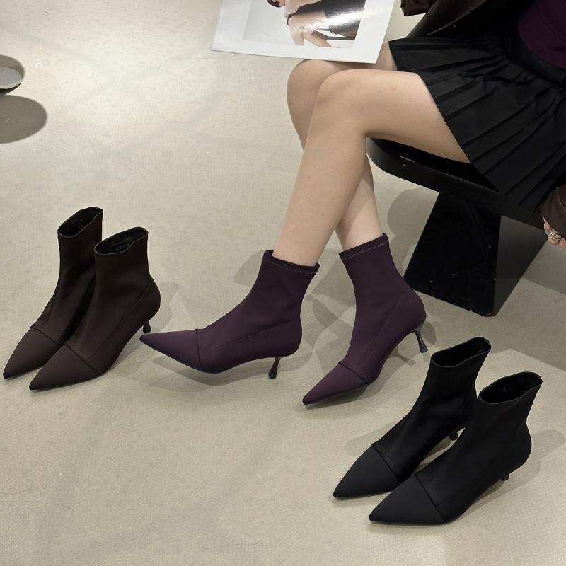 Fashion SUOJIALUN 2025 Winter New Brand Women Ankle Boots Fashion Pointed Toe Slip On Chelsea Boots Thin High Heel Shoes Short Boots