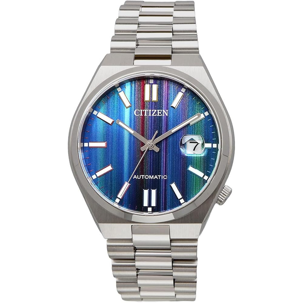 Citizen Tsuyosa Automatic Men's Watch NJ0151-53W Sapphire Glass Multicolor Rainbow Index Silver