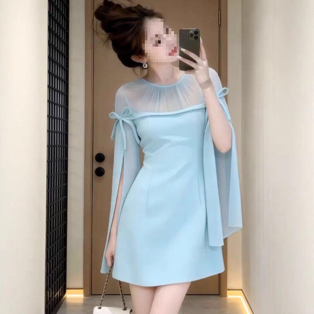 Abito Elegante Francese in Chiffon Spliced con Cintura per Eventi Formali