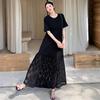 Vintage Lace Spliced Summer Dress  Plus Size Women Casual Loose Long Black Basic Dress