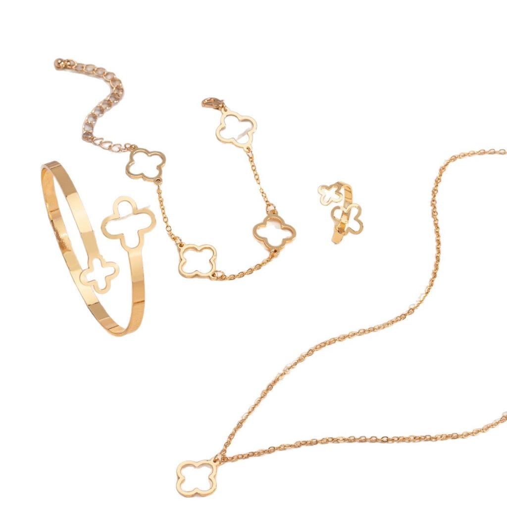 Fashion Lucky Clover Bracelet - Necklace - Earrings - Chain Bracelet & Ring Set