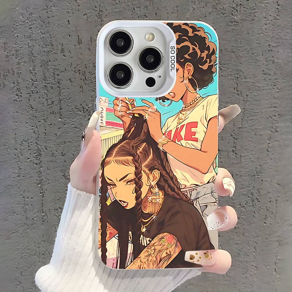 Black Girl A-Afro Phone Case For iPhone 17,16,15,14,13,12,11,Pro,XS,Max,Plus,Mini,SE White Candy Matte Shockproof Cover