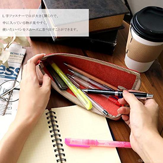 Zario Grande Pencil Tochigi Large Made in Japan Case, Leather, Slim, Capacity, L-Shaped Zipper, [ZAG-0031] (Brown)