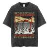 Kawaii Vintage Washed Black Cat Print T-Shirt Korean Style Casual Streetwear Oversized Cotton Tee for Women