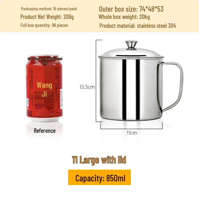 Thickened 304 Stainless Steel Drinking Cup with Lid for Kindergarten Students - Multiple Sizes Available