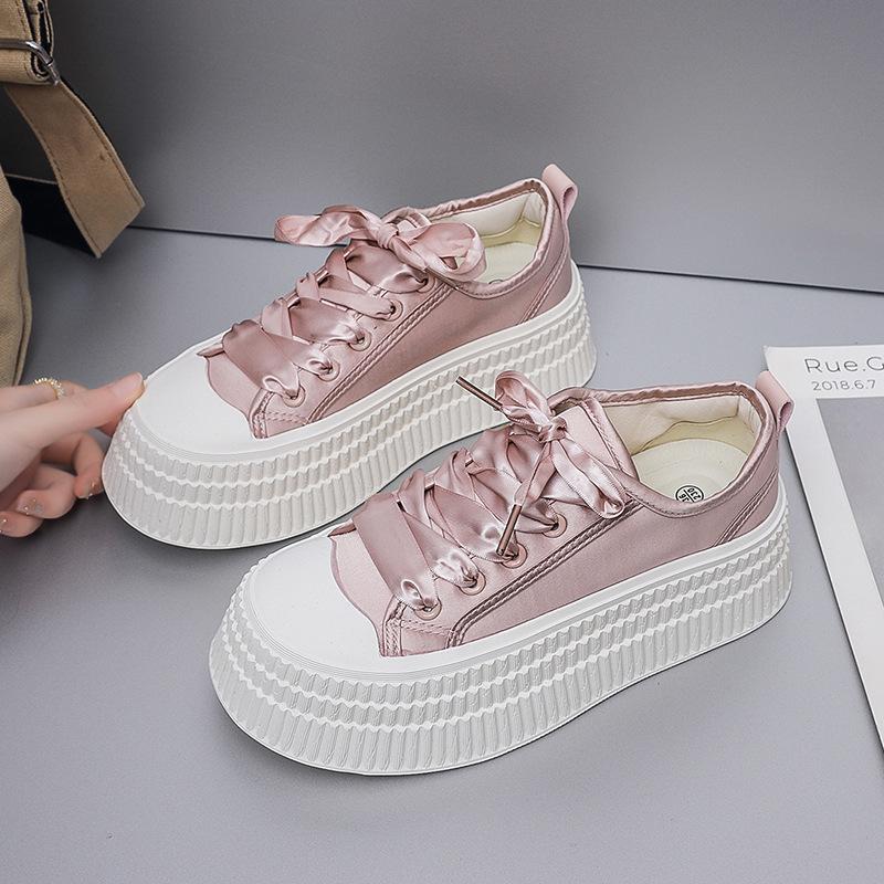 

99 cold sticky craft satin thick-soled women s shoes spring new muffin heightening casual versatile little white shoes 40