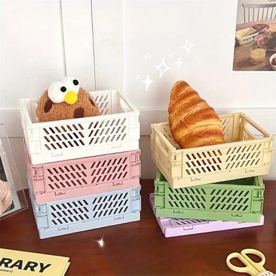 1pc Organizing Storage Baskets Case Folding Student Desktop Basket Tape Stationery Plastic Foldable Container Storage Box