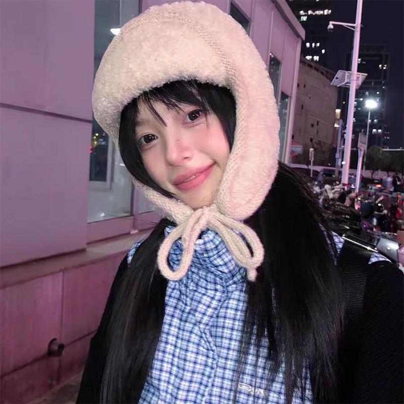 Autumn Winter Thickened Fleece Ear-Protective Hats Knitted Woolen Hats For Women Fashion Warm Large Head Circumference Caps