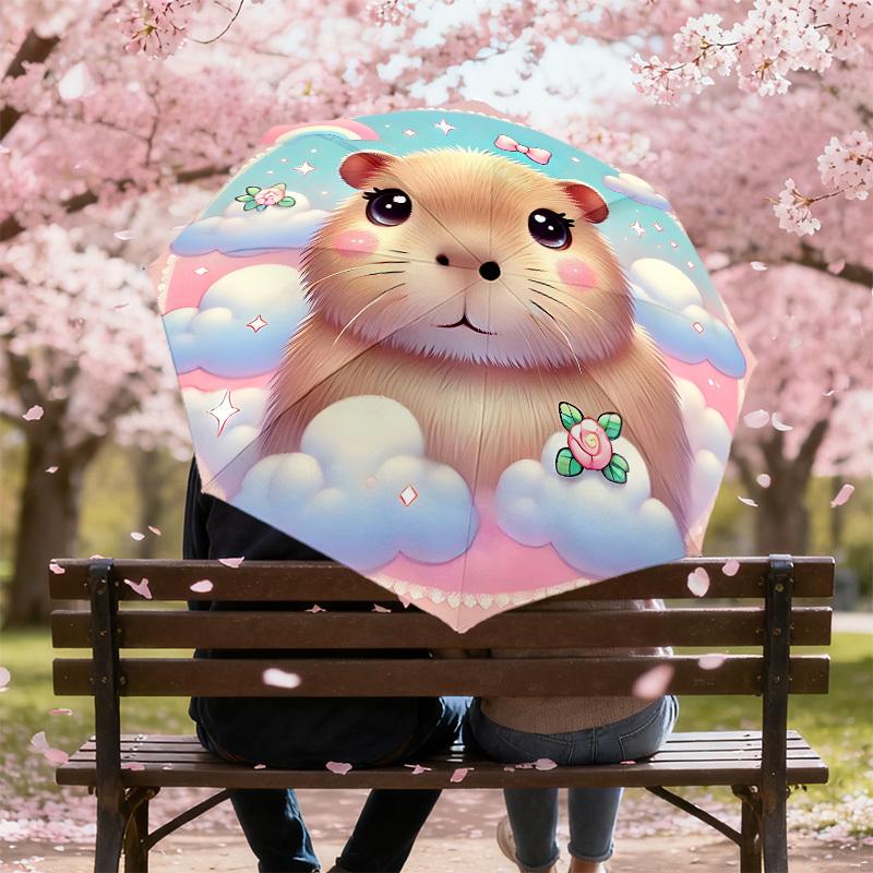 1PC Hamster Clouds Automatic Open/Close Umbrella with Windproof, 8-Rib Sturdy Canopy, Durable Ribs, Fashionable Design, Outdoor Accessory, Fun Prin, H