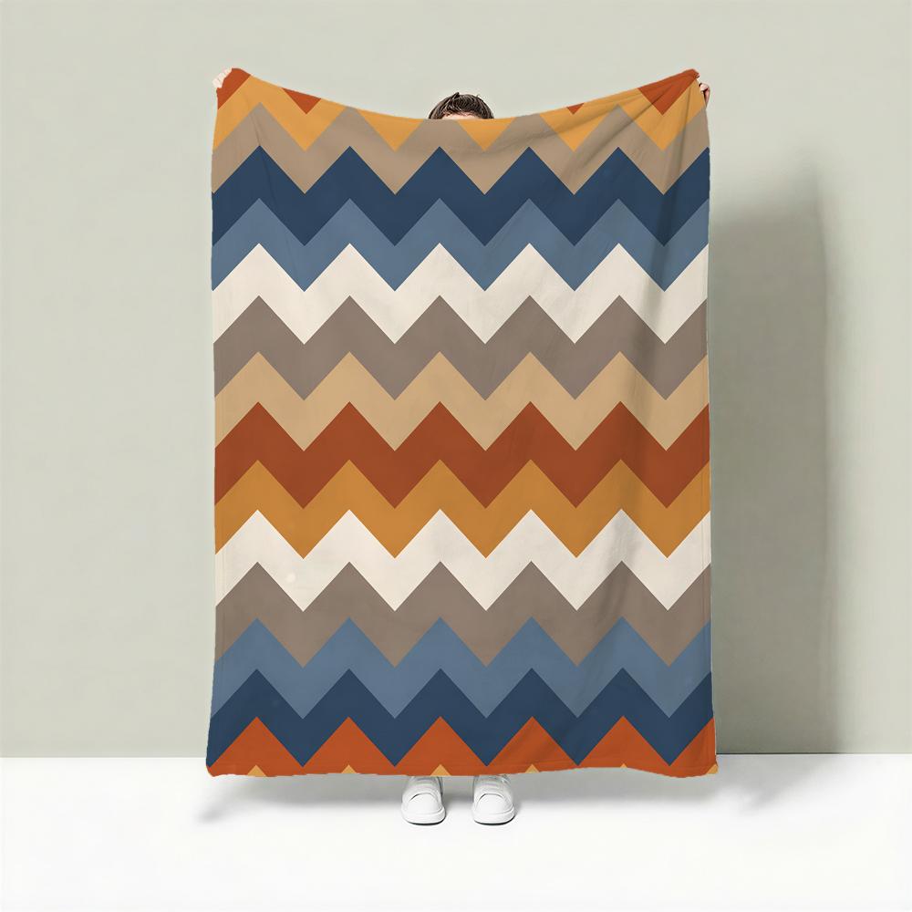 Retrozigzagstripe Throw Lightweight 240G Flannel Blanket Soft Skin-Friendly For Summer Cooling