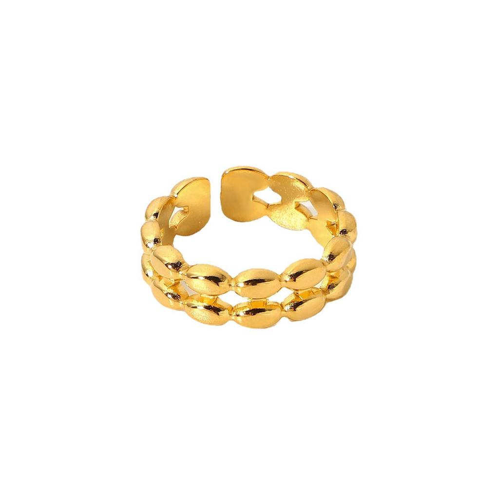 18K Gold Doppelschichtiger Ovaler Bohnen Offener Ring - Titanstahl Mode Fingerring