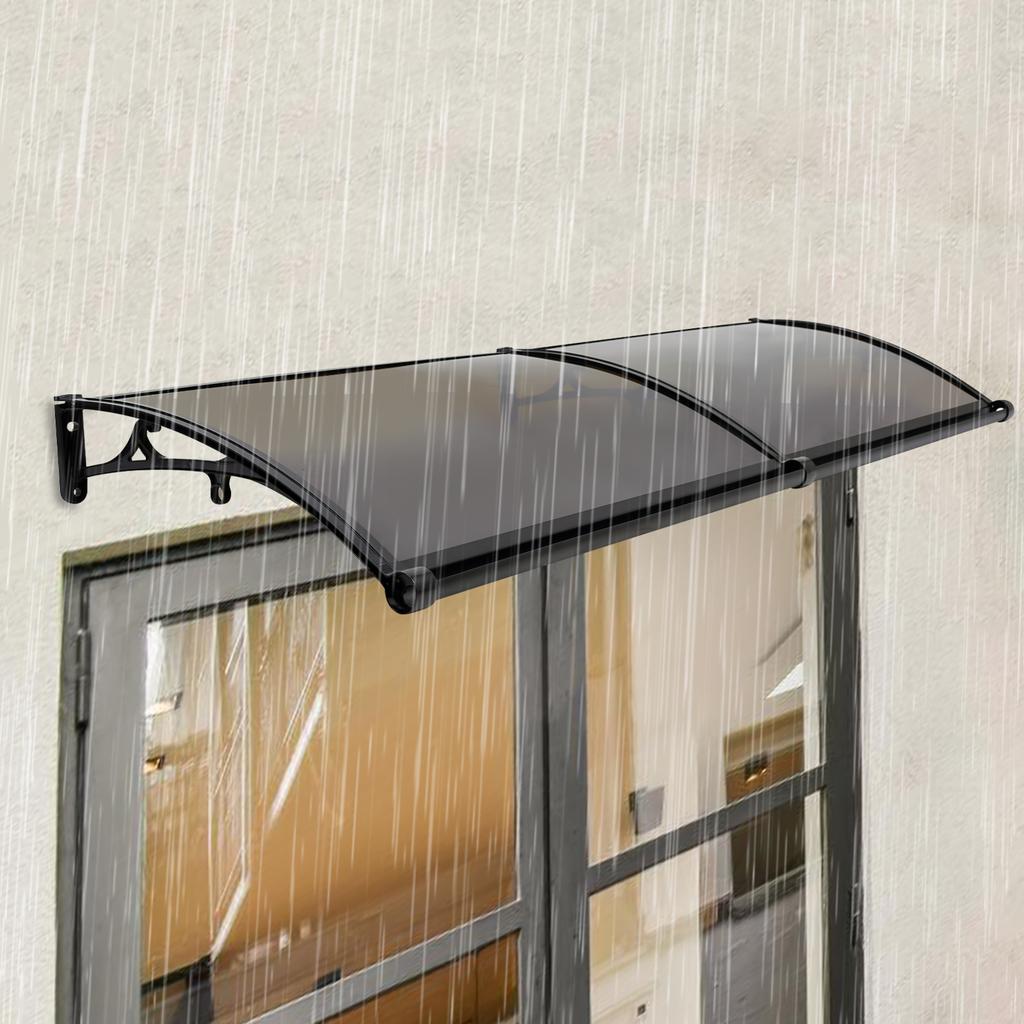 200x60cm Transparent Arch Door Canopy with Integrated Drainage Channel, Modern Style Aluminum Alloy Outdoor Front Door Awning