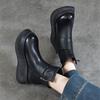 Johnature Plush Genuine Leather Women's Cotton Boots Casual Side Zipper Thick Soled Wedges Short Boots