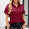 Silk Blouse For Women Short Sleeve Satin Button Down Shirts Casual Loose V-Neck Business Work Tunic Top