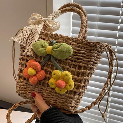 Handmade Woven Bag for Women New Style Summer Vacation Straw Woven Bag for Women Ins One-shoulder Hollow Handbag for Women