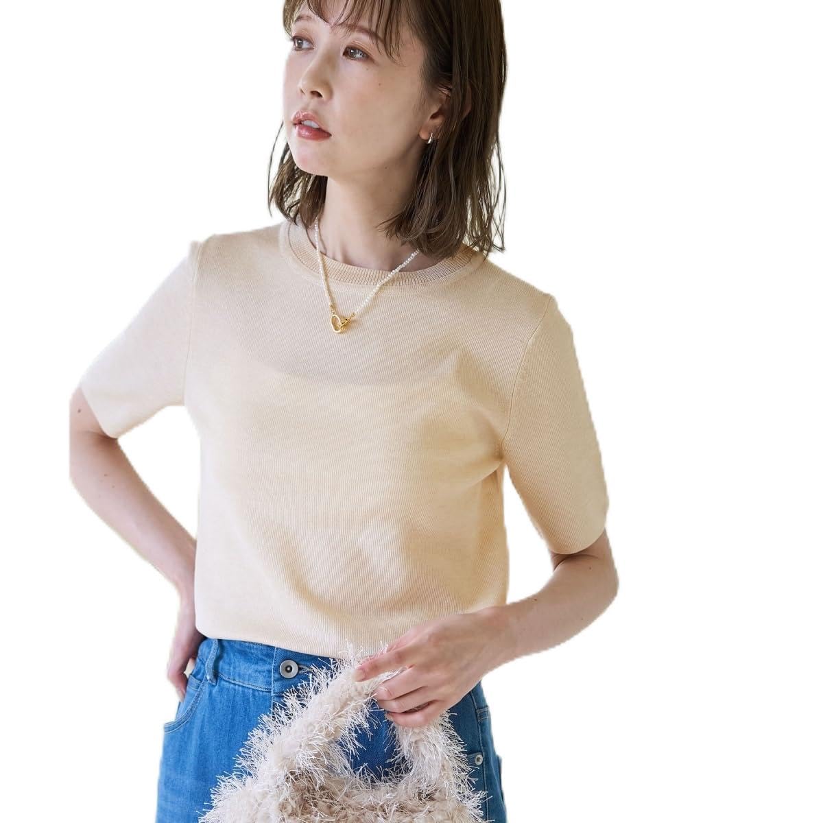 

ROPE PICNIC LEVITA Spark Nylon Half Sleeve Knit Beige Women s Pullover, GDM54320, (27)