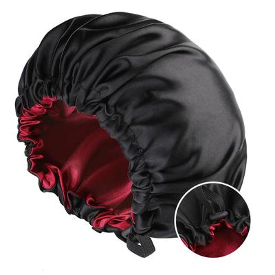 Satinhaube zum Schlafen Seidige Haube Kappe Groß Doppellagig Wendbar Verstellbare Schlafhaube zur Haarpflege