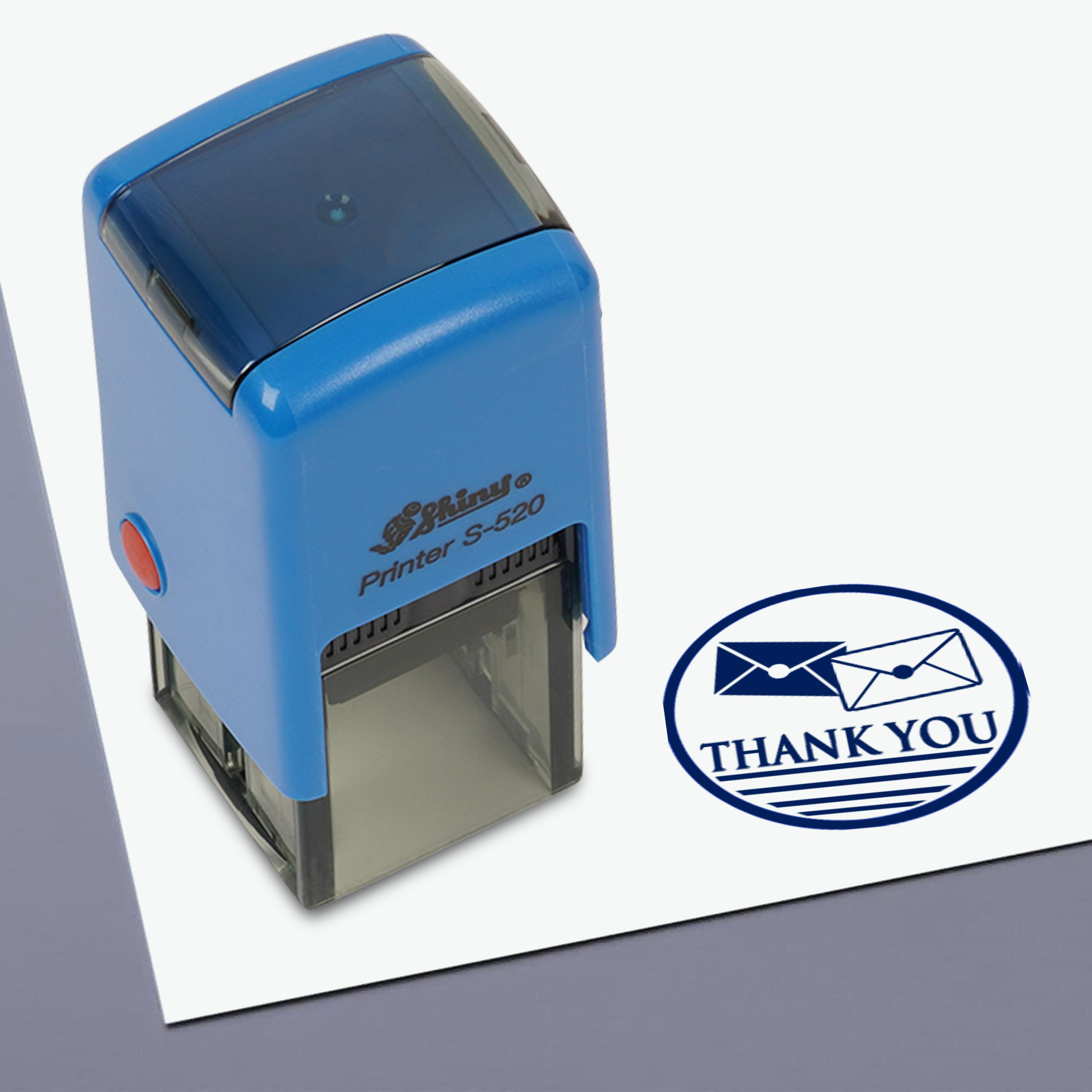 

THANK YOU Round Self Inking Thank you Stamp 20mm Mini Shiny Mounted Rubber Blue - 20mm синій