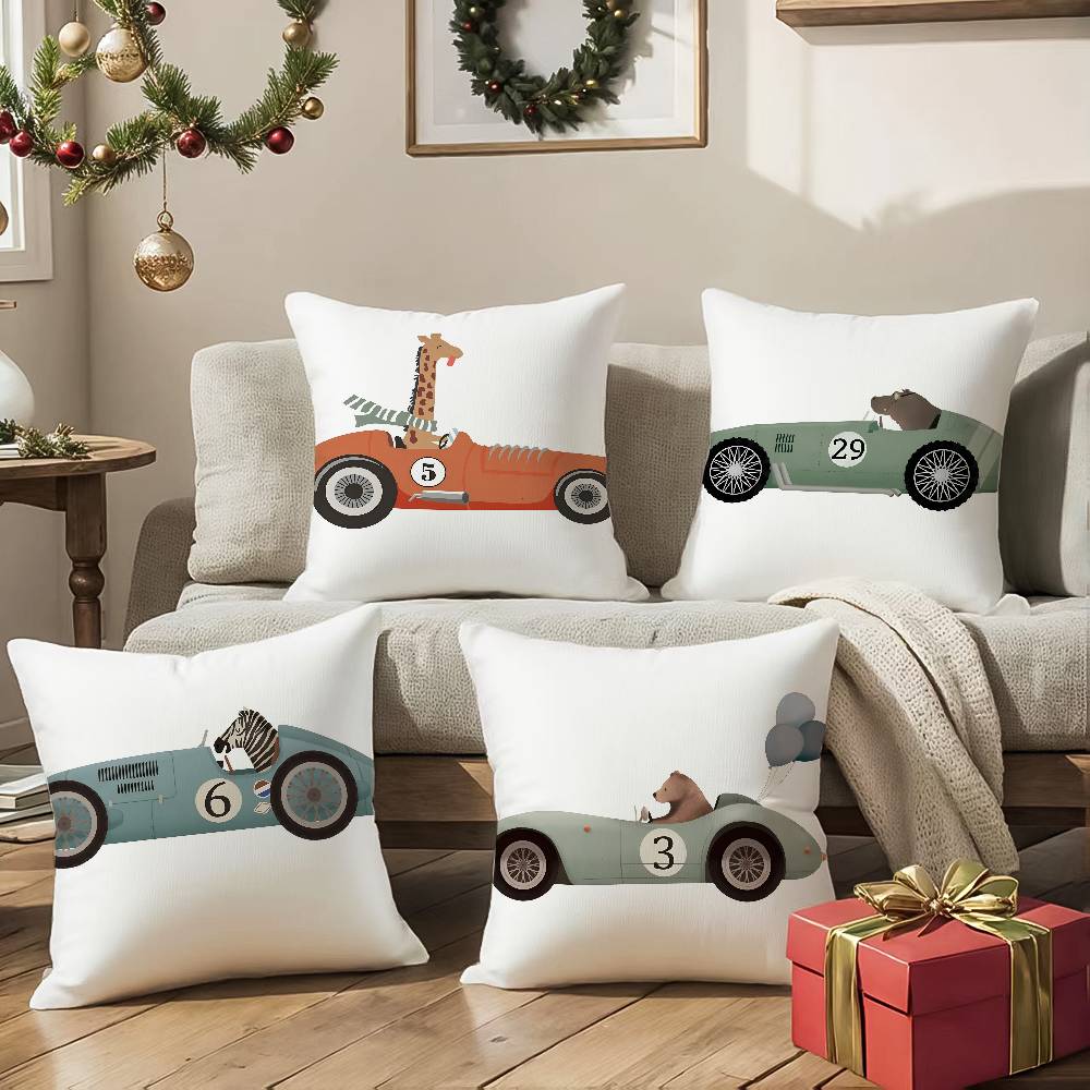 Cute Cartoon Animals Car Art Pillow Case Comfort Sofa Bed Silky elegant Invisible zipper Decorative cushion cover
