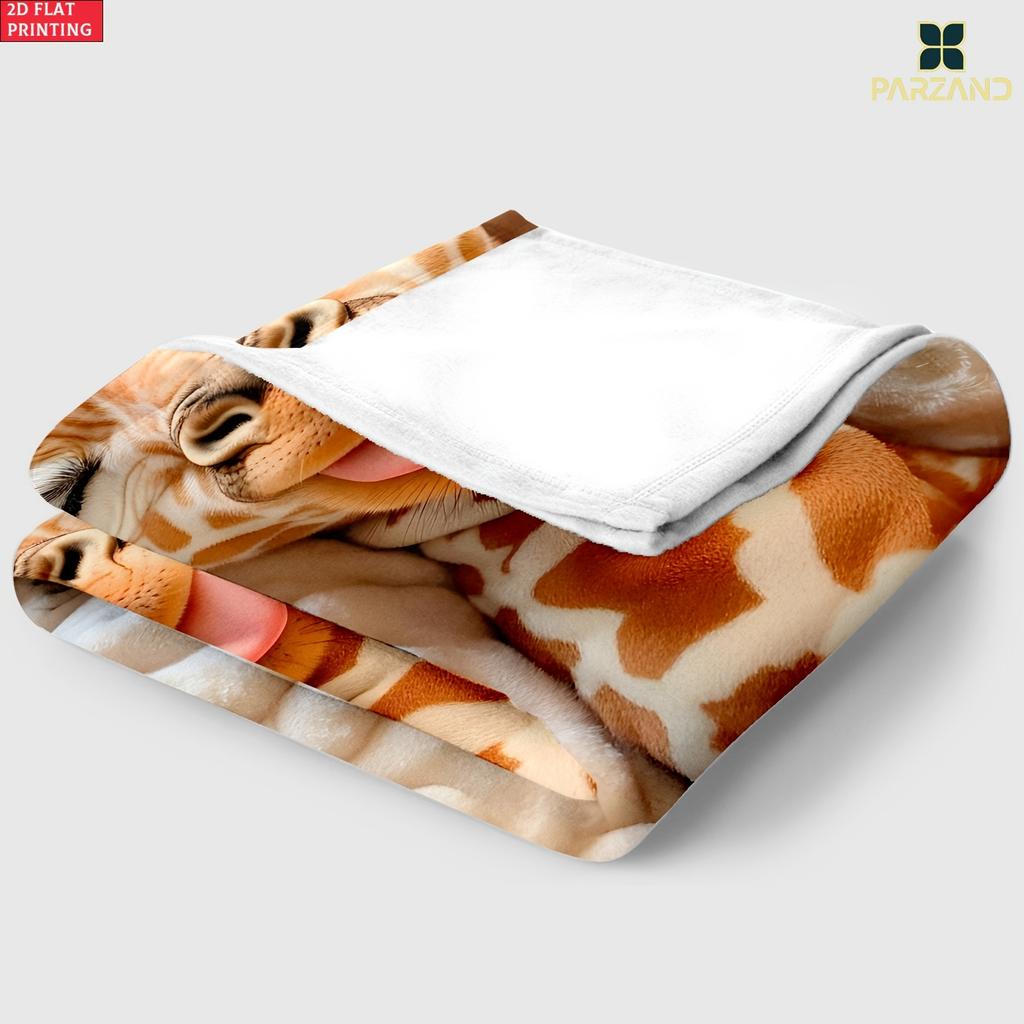 1pc 2D Flat Cute Furry Giraffe Print Portable Flannel Blanket Lightweight Warm Throw For Travel Camping Sofa Bed Office Decor
