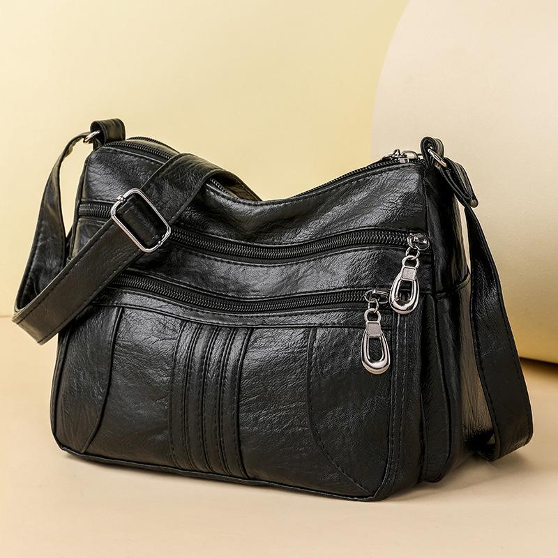 

Женская сумка, модная, из мягкой искусственной кожи, женская сумка среднего возраста, вместительная, многослойная, сумка-мессенджер через плечо чёрный