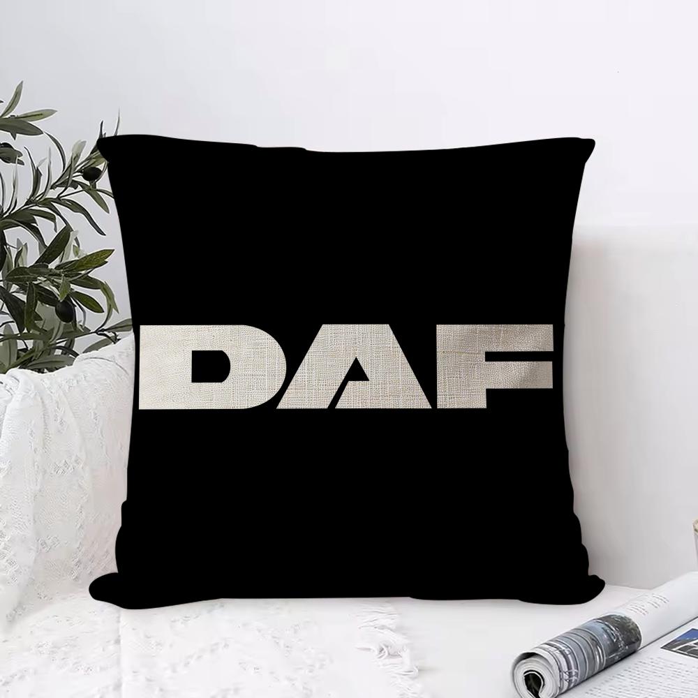 DDAF LKW Logo Kissenbezug Öko Leinen Kissenhülle Beidseitiger Druck Atmungsaktiv Langlebig Reißverschluss Heimdekoration Geschenk