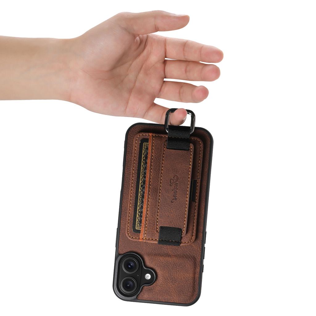 SUTENI H13 For iPhone 16 Case Litchi Texture Leather+TPU+PC Cover with Card Holder Kickstand