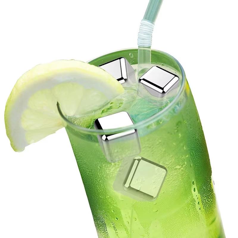 6pcs/set Stainless Steel Reusable Ice Cubes Chilling Stones with Tongs Whiskey Stones Drink Coolers for Wine YY021