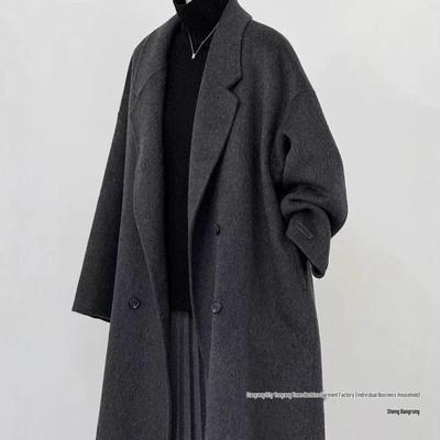 2025 Autumn/Winter Women's Long Double-Faced Wool Coat - Korean Style, Loose Fit, Slimming Design