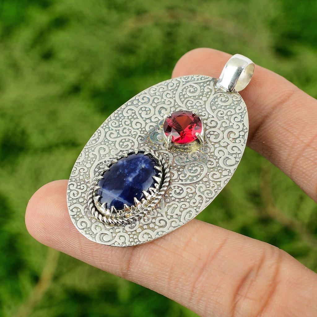 Daughters Day Sale Sodalite Gemstone Rubellite Sterling Silver Birthday Pendant