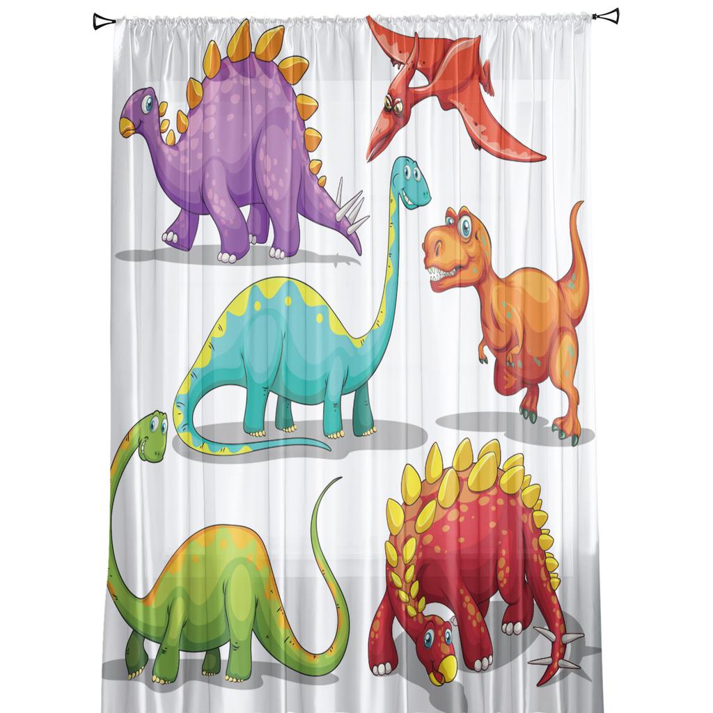 Dinosaur Cartoon Modern Curtains For Living Room Transparent Tulle Curtains Window Sheer For The Bedroom Accessories Decor