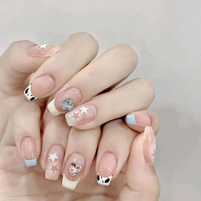 French Flash Love Hollow Star Diamond Manicure Piece Girl Sweet Fake Nail Finished Product