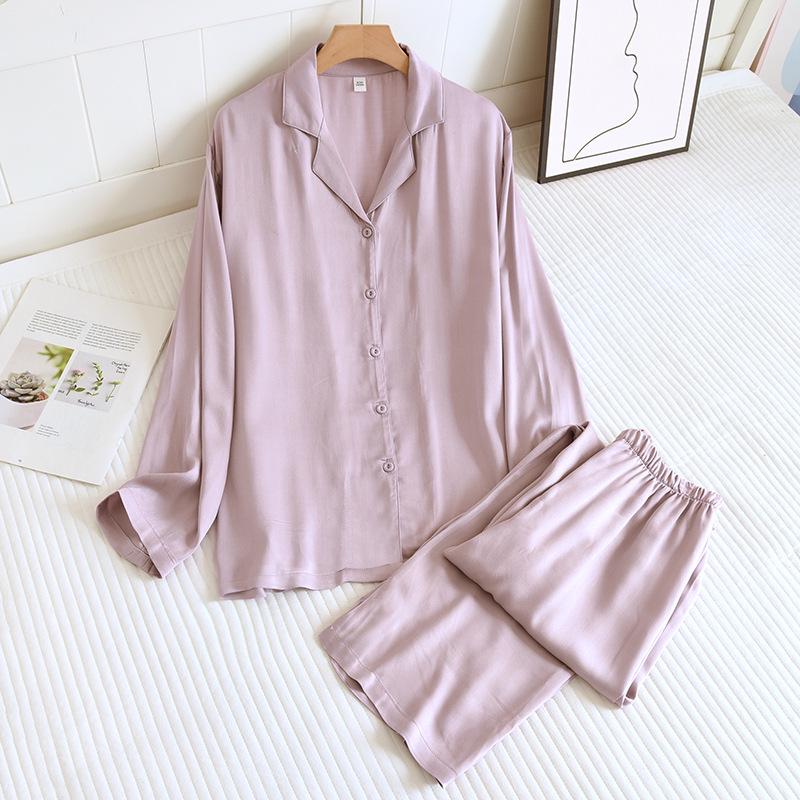 Premium Cotton Silk Satin Couple Pajamas: Women's Spring/Summer Set and Men's Long Sleeve Pants Set
