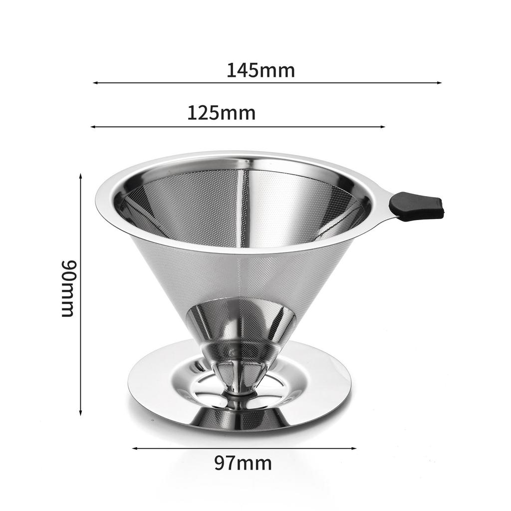 Hand-Drip-Kaffeefilter aus Edelstahl mit Basis & Verbrühschutz-Netztrichter