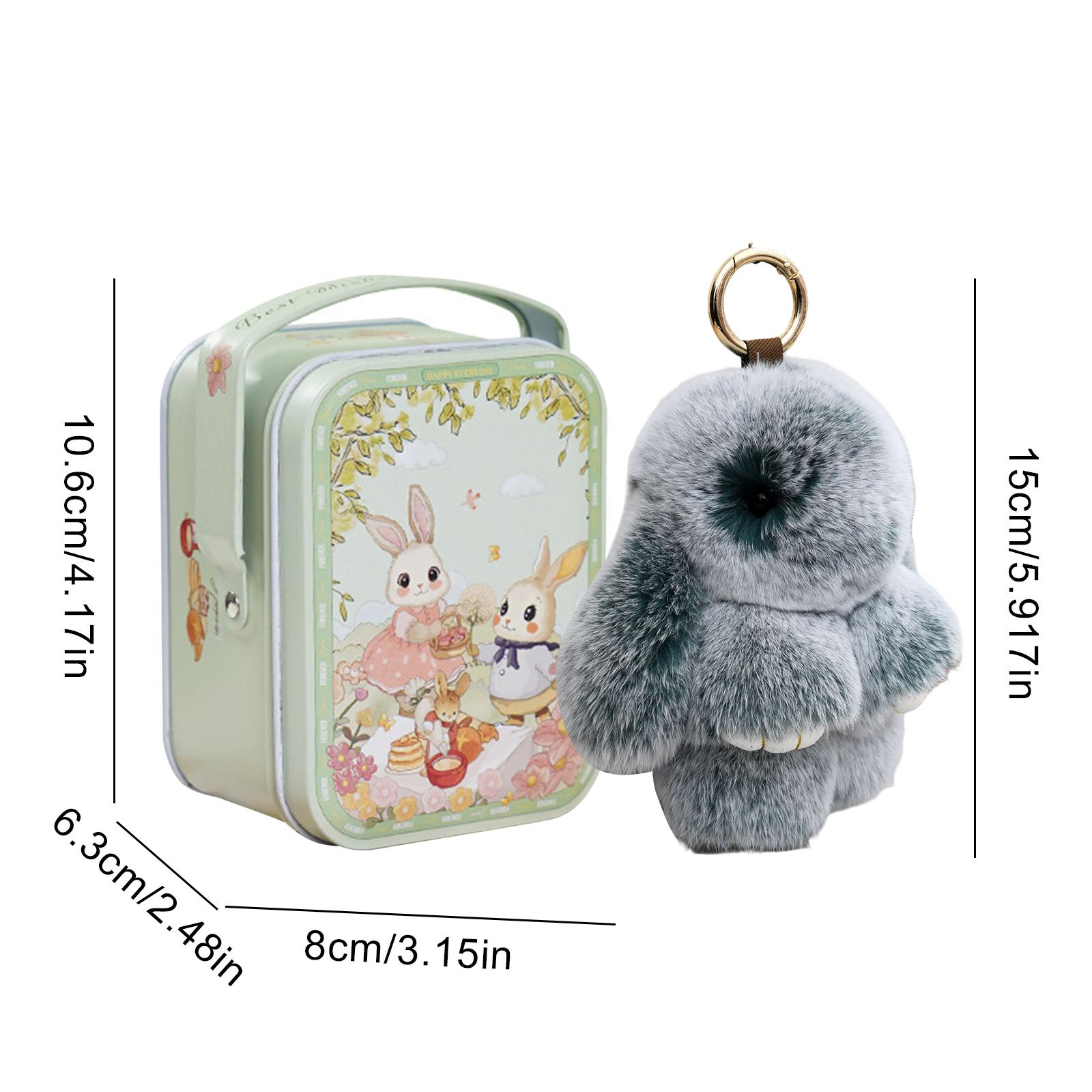 

Cute Soft Fuzzy Bunny Keychain with Tin Box & Best Wishes Card Soft Plush Rabbit Keychain for Bags & Backpacks
