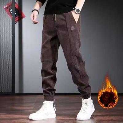 Cozy Fleece Trousers Cozy Men's Drawstring Sweatpants Warm Plush Solid Color Trousers with Elastic Waist Pockets Ankle-banded Trousers