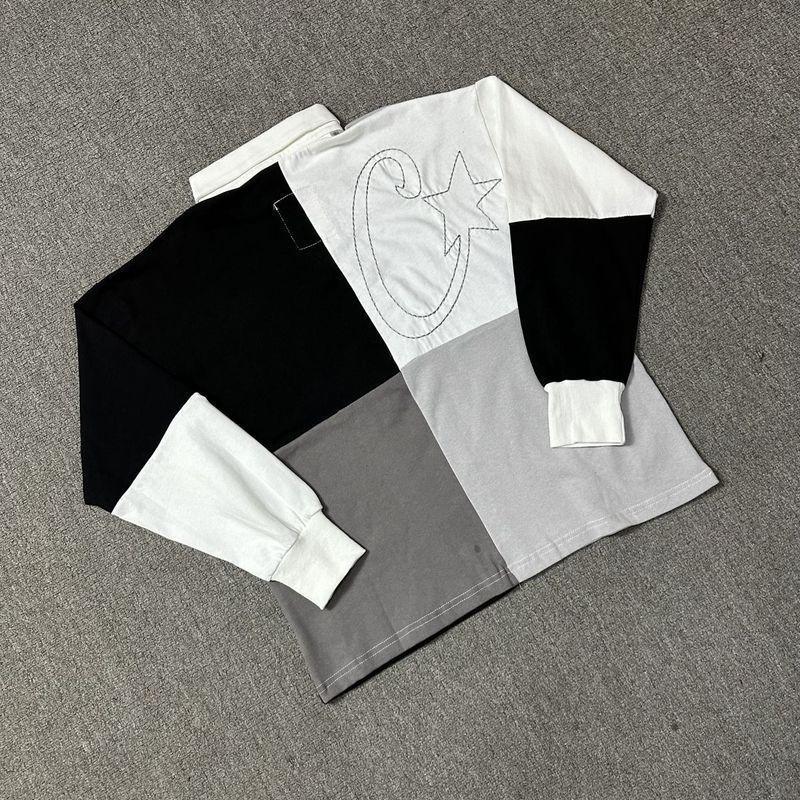 Long Sleeve T Shirt Color Block Embroidery Polo Streetwear Hip Hop Casual Top Young Men