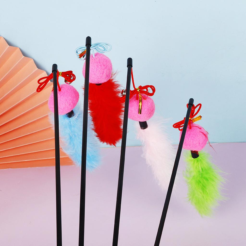 Cats Teaser Toy Interactive Feather Teasing Wand Toy with Bell Fluffy Plush Ball for Indoor Kittens for Play for Chas