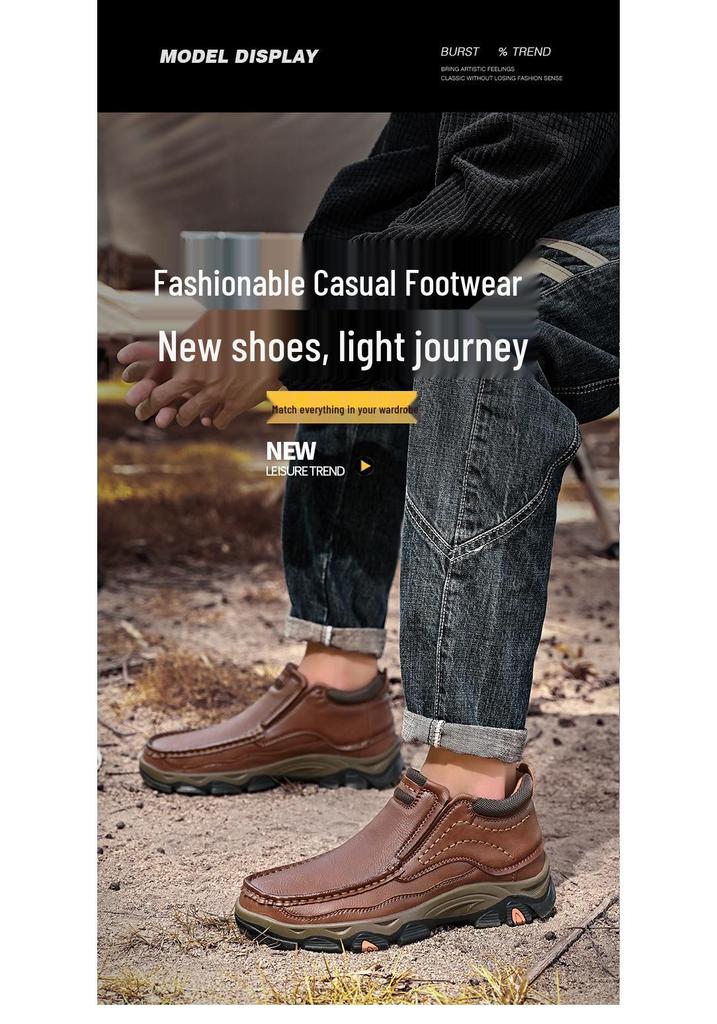 Men's Large Size Wear-Resistant Winter Leather Boots with Thick Sole