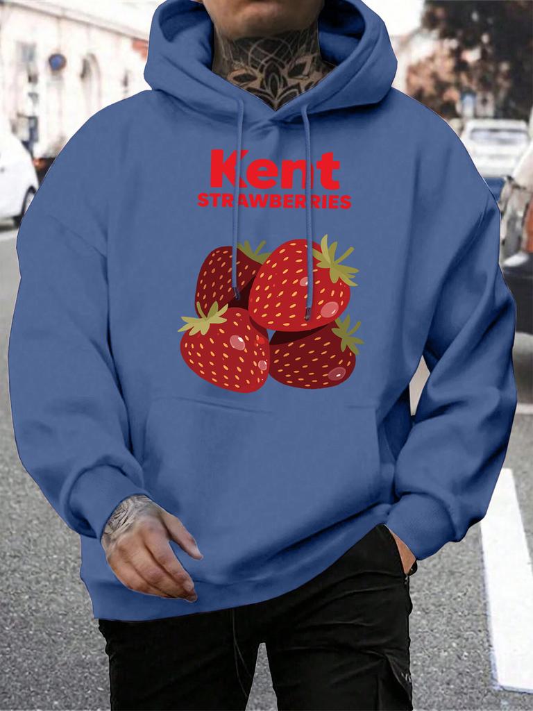 Kent Strawberries Fresh Fruit Printing Men Hoodies Fleece Casual Hoody Multicolor Loose Hoodie All-Match Pocket Pullovers
