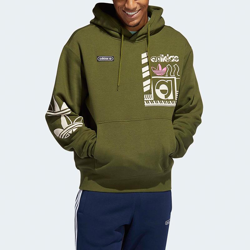 Adidas Originals Trefoil Casual Sports Hoodie Men Tops Military-Green GN3865