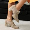 2025 Leisure Women Pumps Round Toe Block Heels 5.5cm Lace Up Breathable Mesh Mixed Big Size 41 42 43 Soft Daily Shoes