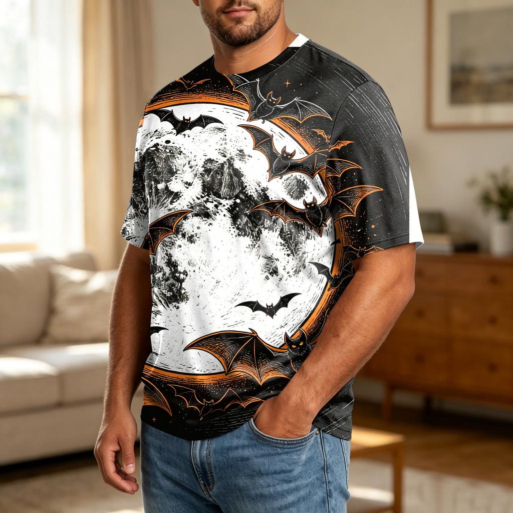 Men's Halloween Print Plus Size Comfortable Breathable Casual Loose Fit T Shirt Top Suitable for Daily Wear and Seasonal Events