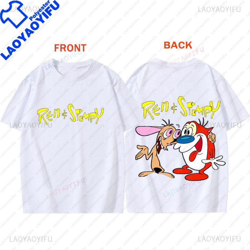 

90s Cartoon The Ren Stimpy Show Graphic T Shirts Boy Kids Polyester Summer Short Sleeved Ropa De Mujer Y2k Clothuing Overside 4XL